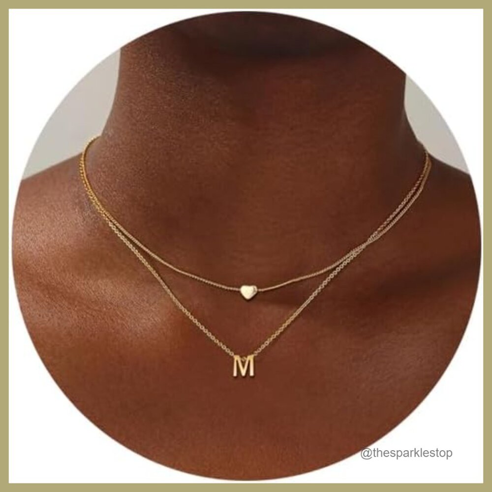 18k Gold Plated Stainless Steel Layered Heart Initial Necklace Personalized